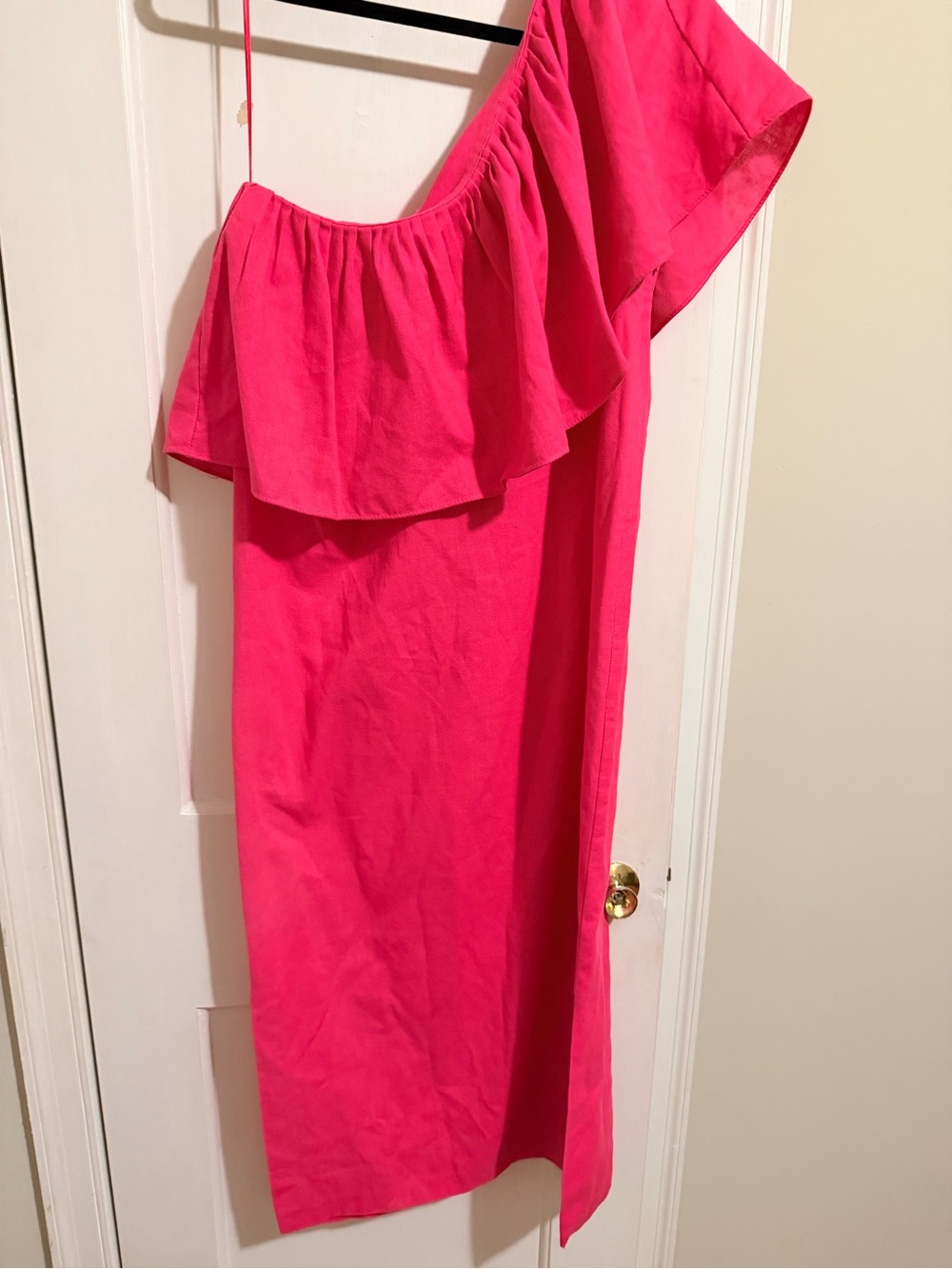 Pomander Place Hot Pink One-Shoulder Ruffle Dress